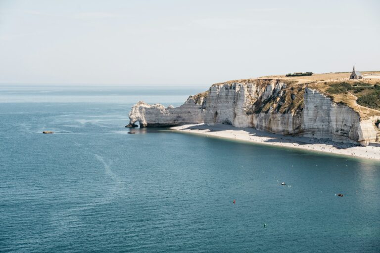 Chalk cliffs and arch at Étretat, Normandy coast