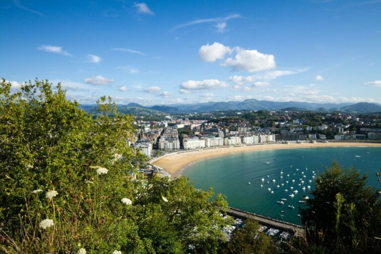 The crescent of La Concha Bay and San Sebastian from above