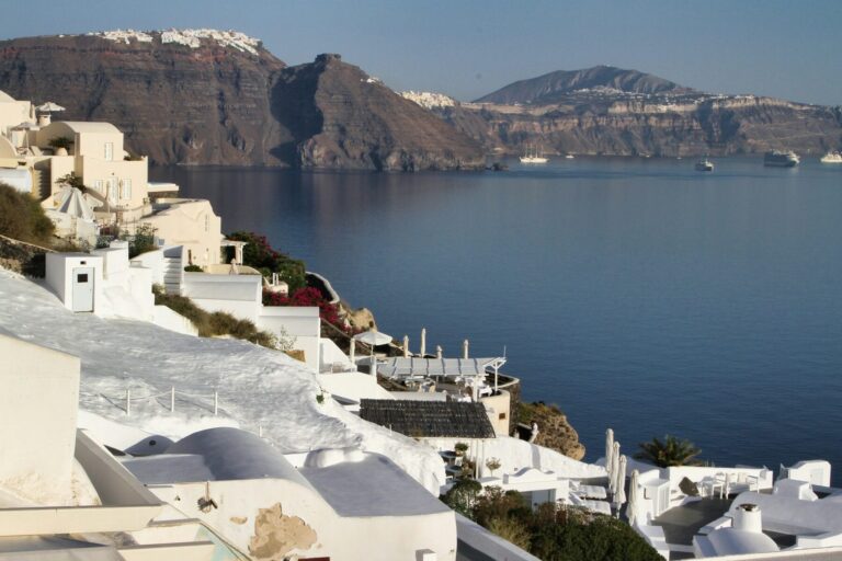 White cliffside village of Oia above the Santorini caldera